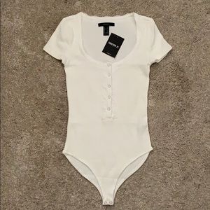 Brand New Ribbed Crochet-Trim Bodysuit